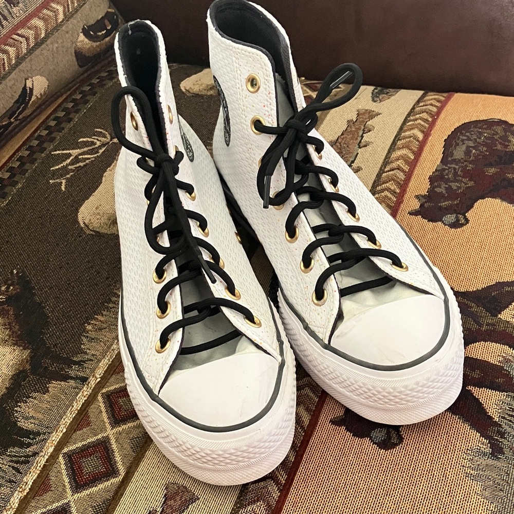 Converse White High-Top Sneakers with Black Laces